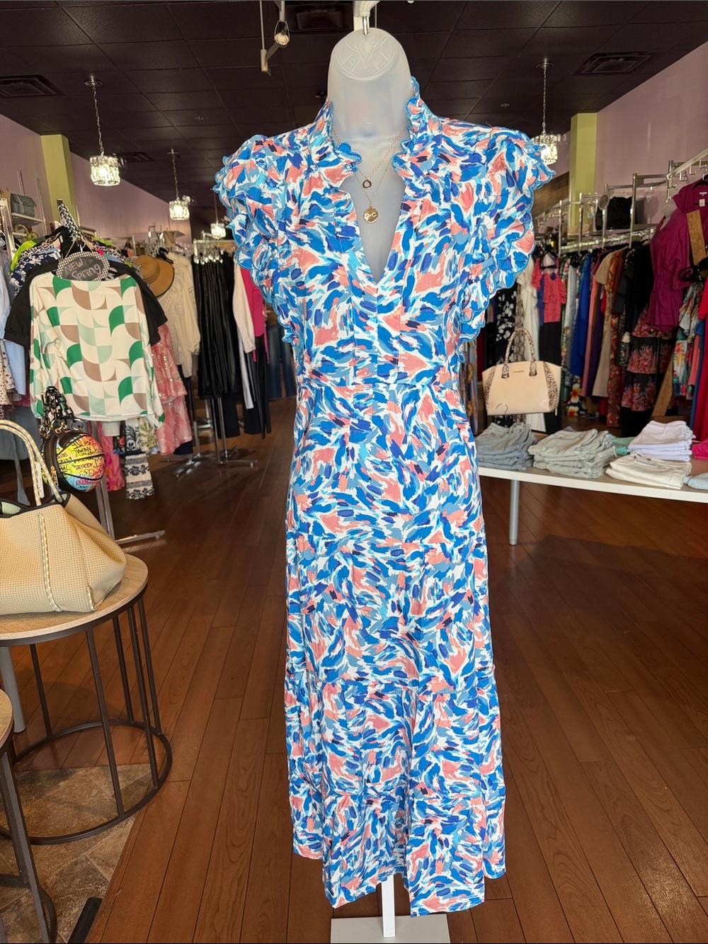 Women's Blue & Coral Floral Wrap Dress
